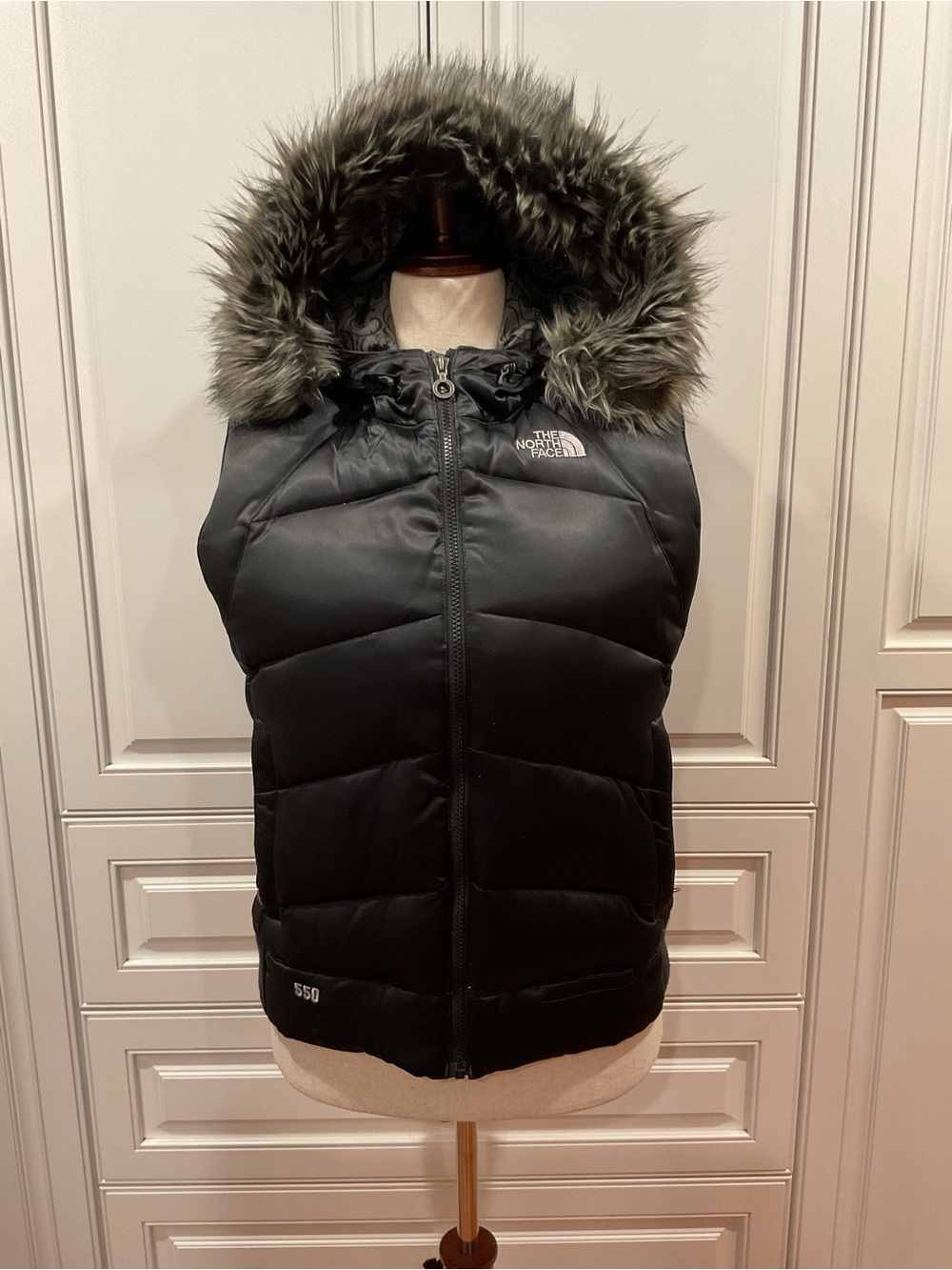 The North Face Black Puffer Vest with Faux Fur Hood